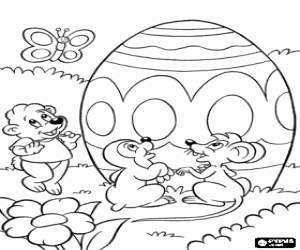Coloriage Animaux et un gros oeuf de Pâques