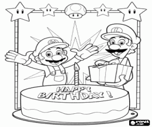 Coloriage Anniversaire avec Mario et Luigi
