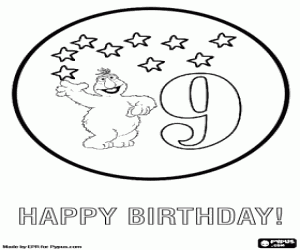 Coloriage Anniversaire de 9 ans avec Telly