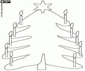 Coloriage Arbre de Noël, des bougies et une étoile