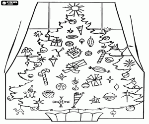 Coloriage Arbre de Noël devant une fenêtre