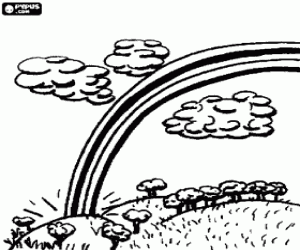 Coloriage Arc-en-ciel dans un ciel avec des nuages