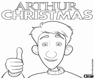 Coloriage Arthur Christmas et le signe ok