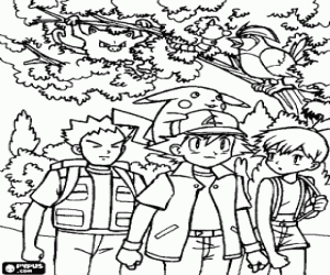 Coloriage Ash et ses amis avec Pikachu