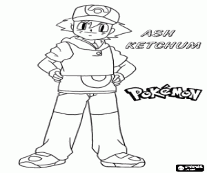 Coloriage Ash Ketchum, personnage principal de Pokemon