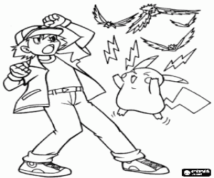 Coloriage Ash et ses pokemon Pikachu