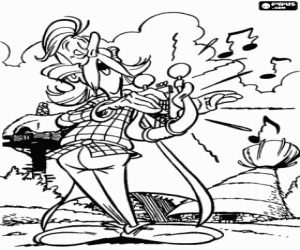 Coloriage Assurancetourix avec la lyre