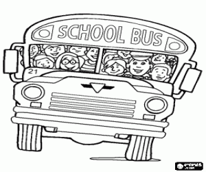 Coloriage Autobus scolaire avec enfants, vue de face