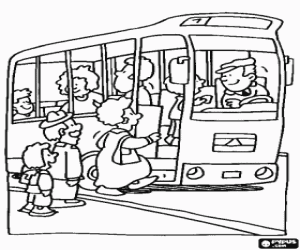 Coloriage Autobus urbain dans l'arrêt d'autobus