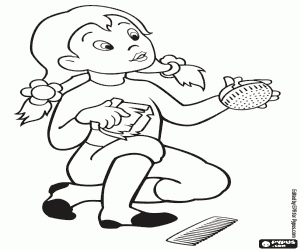 Coloriage Elle avec les brosses du cheval