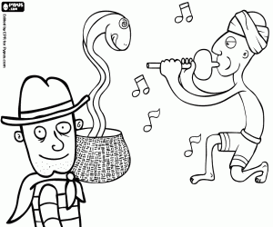 Coloriage Aventurier et un charmant les serpents