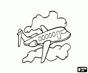 Coloriage Avion de ligne dans les nuages