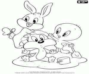 Coloriage Les Baby Looney Tunes à la plage