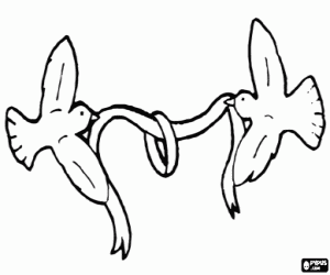 Coloriage La bague de mariage et les colombes