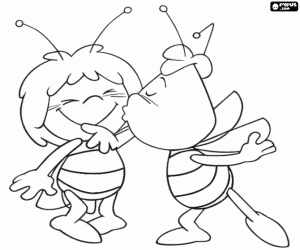 Coloriage Le baiser de Willy à Maya l'abeille