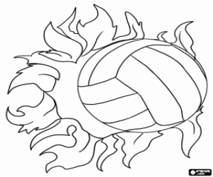 Coloriage Ballon  de Volley-ball avec flammes