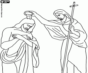 Coloriage Le baptême de Jésus dans la rivière