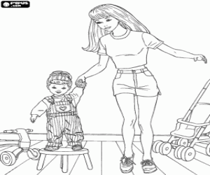 Coloriage Barbie avec sa fille