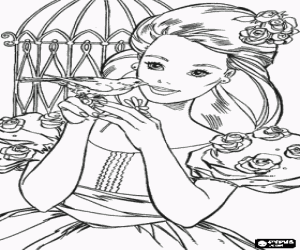 Coloriage Barbie avec l'oiseau de la cage