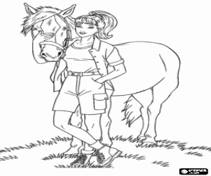 Coloriage Barbie et le cheval en été