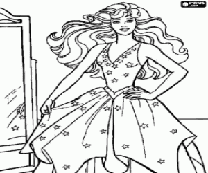 Coloriage Barbie habille pour le fête