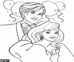 Coloriage Barbie et Ken dans une élégante fête