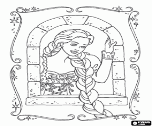 Coloriage Barbie Rapunzel dans la fenêtre