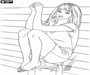 Coloriage Barbie en short sur un tabouret