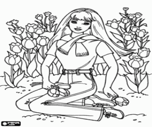 Coloriage Barbie et les tulipes