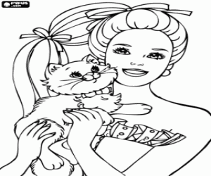 Coloriage Barbie élégante avec le chat