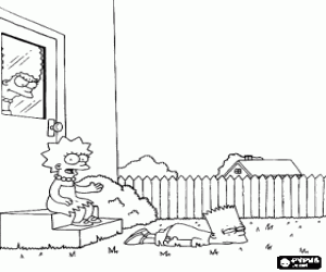 Coloriage Bart et Lisa dans le jardin