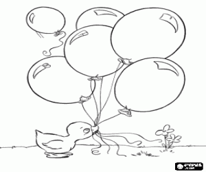 Coloriage Bébé canard avec des ballons au bec