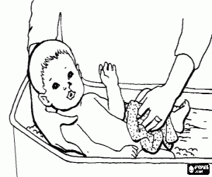 Coloriage Bébé dans la baignoire