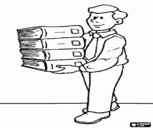 Coloriage Le bibliothécaire avec des livres