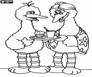 Coloriage Big Bird, grand-mère et collation après-midi