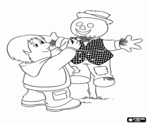 Coloriage Bill Thompson et un épouvantail