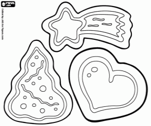 Coloriage Biscuits de Noël : étoiles, arbre, coeur