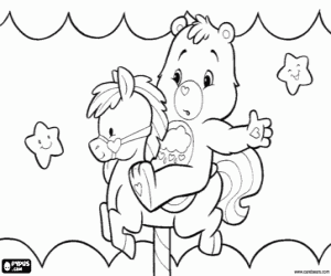 Coloriage Bisounour et un cheval de carrousel