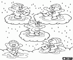 Coloriage Bisounours sous la pluie