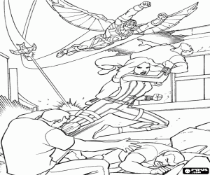Coloriage Black Widow et Falcon en action