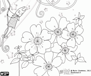 Coloriage Blackie et les fleurs de Céraiste