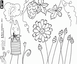 Coloriage Blackie et les plantes catananche