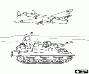 Coloriage Bombardier et char de combat