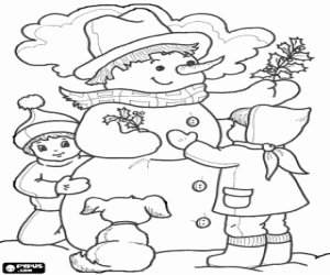Coloriage Bonhomme de neige avec les enfants