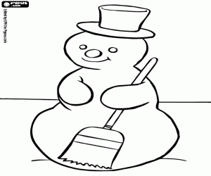 Coloriage Le bonhomme de neige et un balai