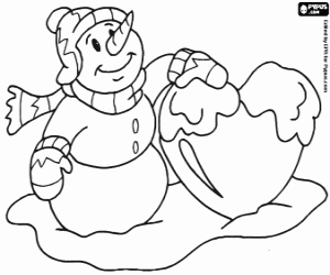 Coloriage Le bonhomme de neige et un coeur