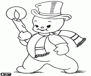 Coloriage Bonhomme de neige et une grande bougie