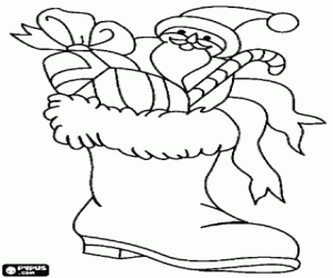 Coloriage Botte de Noël plein de cadeaux 