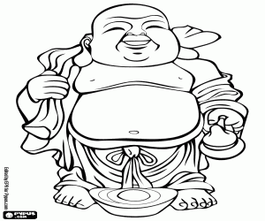 Coloriage Bouddha souriant avec gros ventre