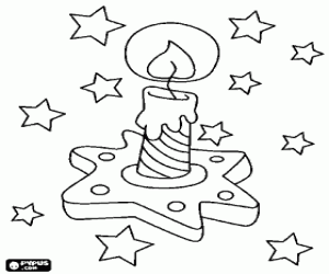Coloriage Bougie de Noël parmi les étoiles